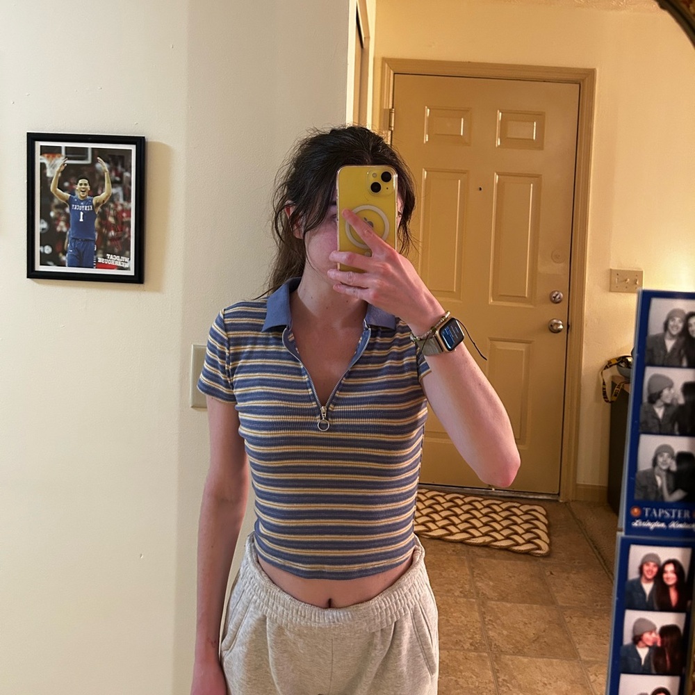 Hippie Rose Blue and Yellow Striped Crop Top